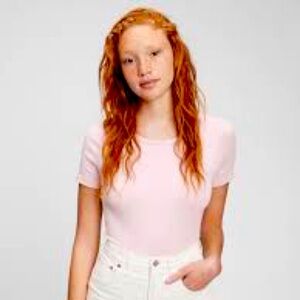 Pink Gap Short Sleeve Crew Neck Bodysuit Snap Crotch